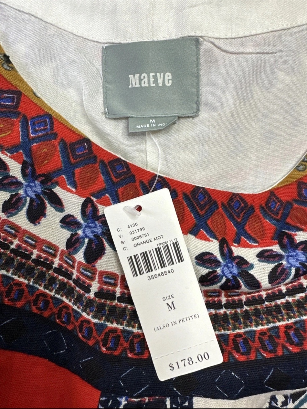 Maeve patterned Swing Dress in orange, navy, cream